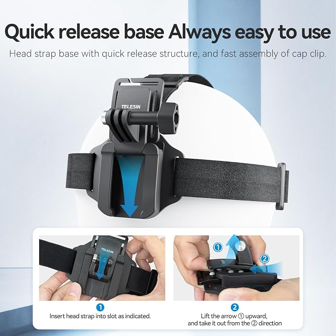 TELESIN Head Strap Mount with Cap Clip, Quick Release Head Belt Mount - Image 3