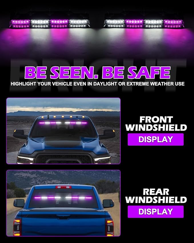 HLauto 604N Emergency Dash Strobe Lights: 2x16.8 inch Purple White Security - Image 3