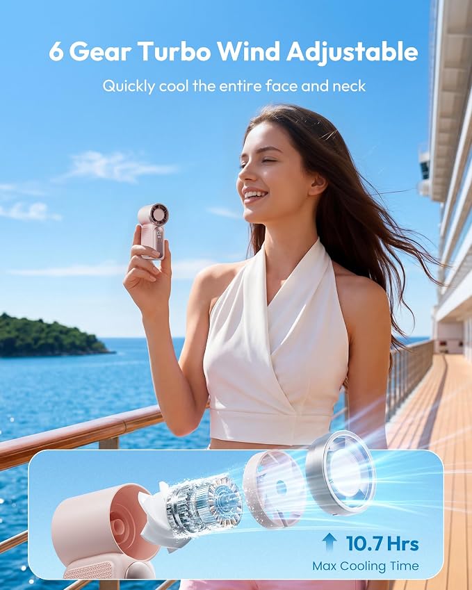 Gaiatop Portable Handheld Mini Fan, 6 Speeds 16900 RPM High Velocity Personal - Image 2