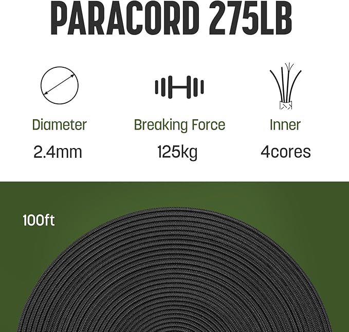 2.4mm Paracord 275LBS 100FT Rope Cord - Image 2