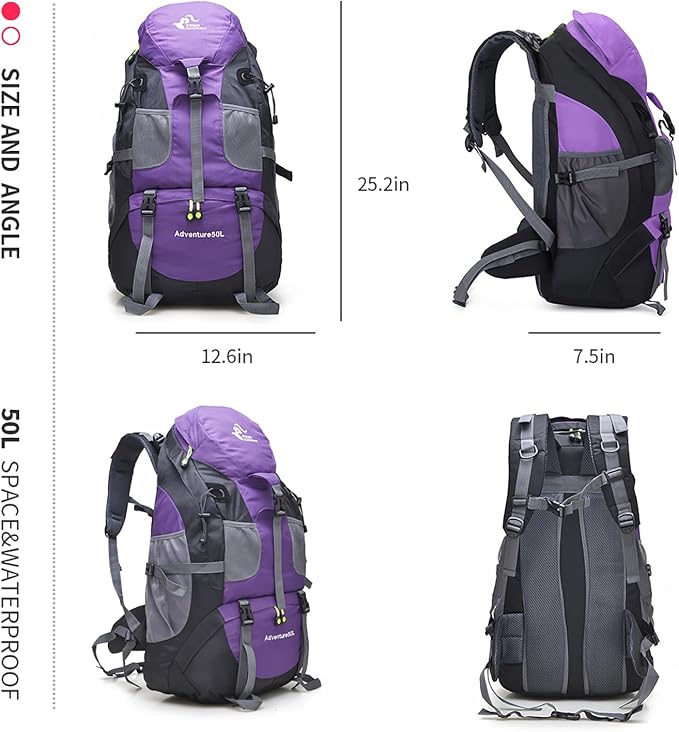 Bseash 50L Hiking Backpack, Water Resistant Lightweight Outdoor Sport Daypack - Image 2