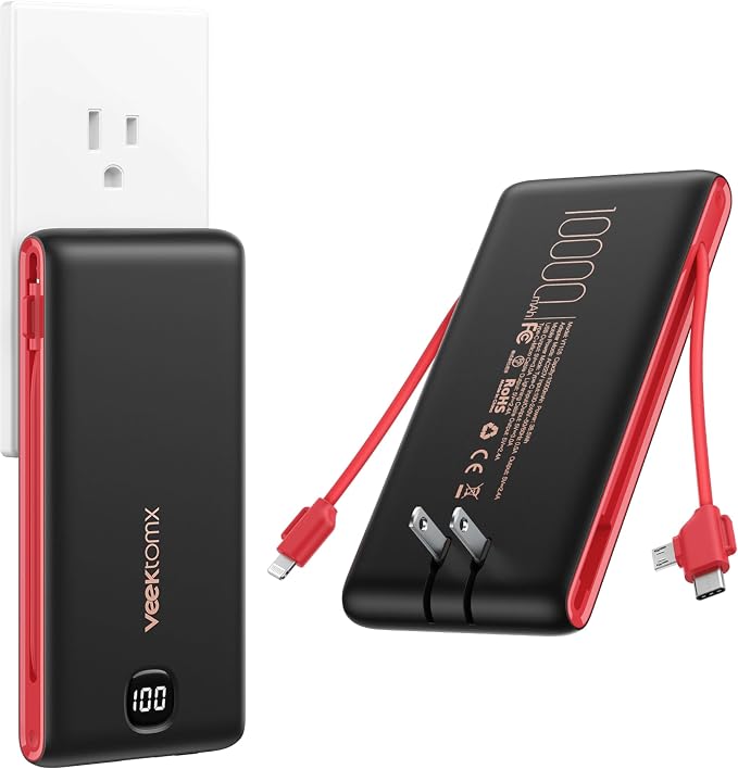 VEEKTOMX Portable Charger with Built in Cables 10000mAh, Power Bank by VEEKTOMX