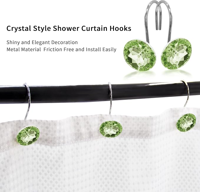MitoVilla Sage Green Shower Curtain Hooks Rings, Metal Shower Hooks - Image 3