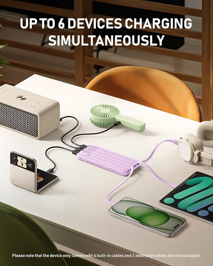 charmast Portable Charger with Built in Cables, 10000mAh Slim Power Bank - Image 5