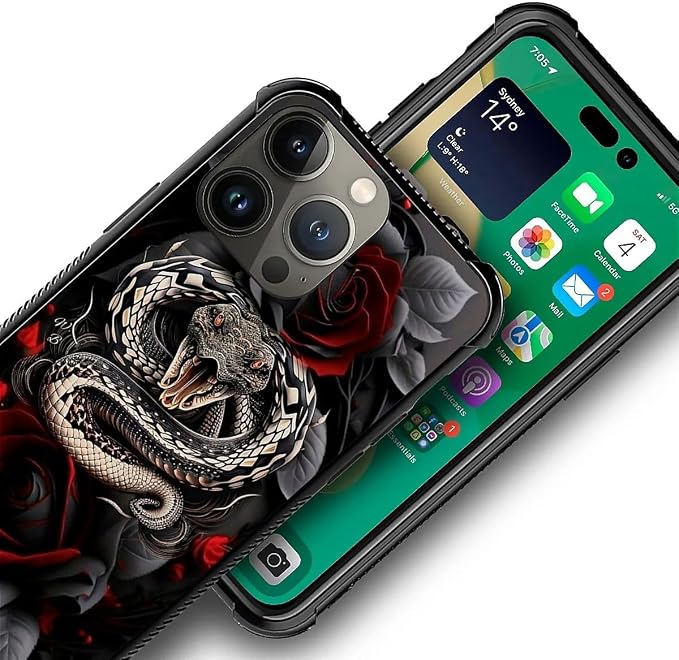 for iPhone 12 Pro Max Case, Entwined Rose Snake Pattern Graphic Design Girl Boy - Image 3