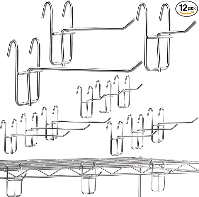 12 Pack 2/4/6 Inch Hooks for Wire Shelving, Heavy Duty Metal Hooks Accessories by Tcevily