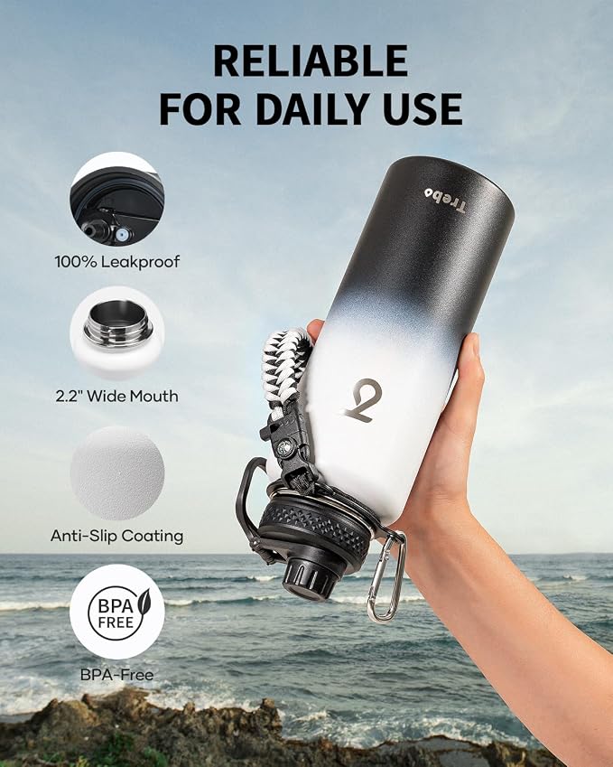 Trebo Water Bottle 40oz with Paracord Handle, Half Gallon Large Vacuum Triple - Image 5