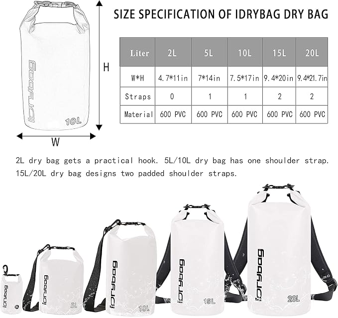 IDRYBAG Dry Bag for Kayaking Waterproof 2L/5L/10L/15L/20L, Small Dry Sack - Image 3