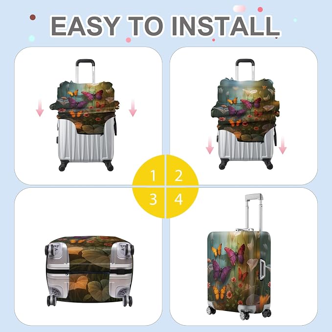 ANNA QUEEN Butterfly Garden Luggage Cover, Colorful Butterfly and Flower - Image 6