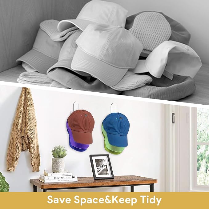 2 Pack Hat Rack for Baseball Cap, Adhesive Hat Hooks for Wall, Acrylic Hat - Image 4