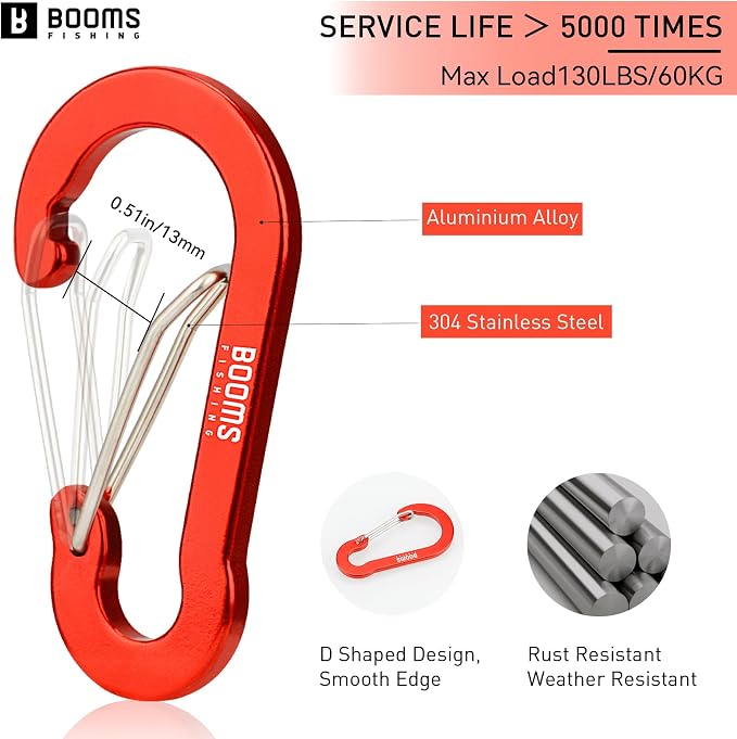 Booms Fishing CC5 Multi-Use Carabiner Clips, 10 Pack 2.3"/ 3.1" Caribeener Clips - Image 2
