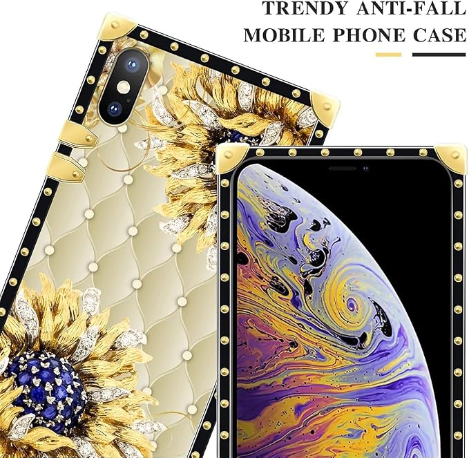 Compatible with iPhone XR Case, Sunflower Diamonds Leather Luxury Golden - Image 4