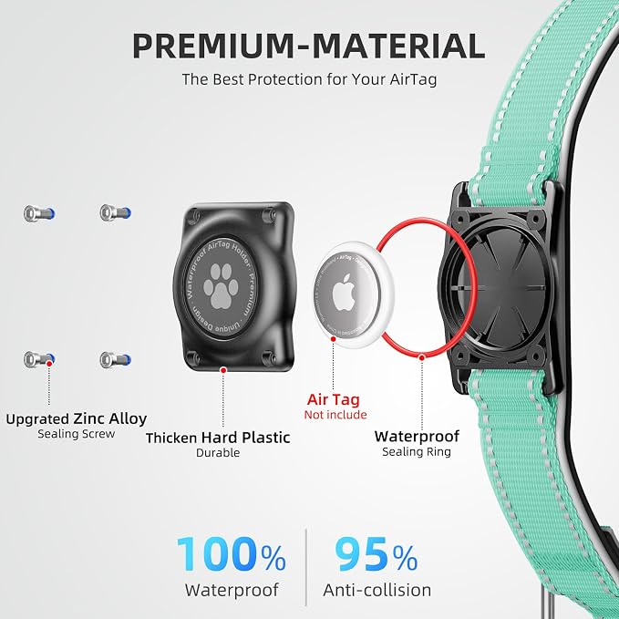 Upgrade AirTag Dog Collar, IP68 Waterproof Air Tag Dog Collar Holder, Reflective - Image 3