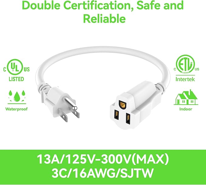 Power Extension Cord 0.5FT/6Inch, Short 3 Prong Electric Extension Cable Outlet - Image 2