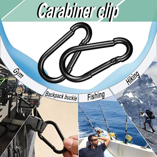 Black Carabiner, Heavy Duty Galvanized Steel Spring Snap Hook Carabiner Clips - Image 6