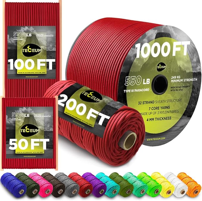TECEUM 5/32" Paracord Rope 1000 – 1000ft / 200ft / 100ft / 50ft – Tactical by TECEUM