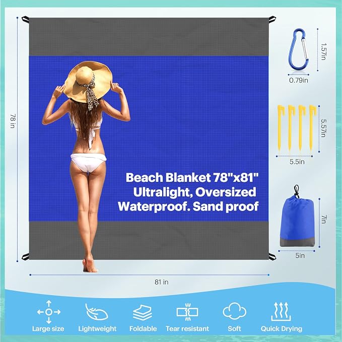 EASYFUN Beach Blanket Sandproof Oversized, Portable Picnic Mat - Image 2