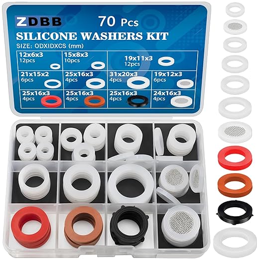ZDBB 70 Pcs Plumbing Silicone Gasket Assortment Kit VMQ Silicone Washer Food by ZDBB
