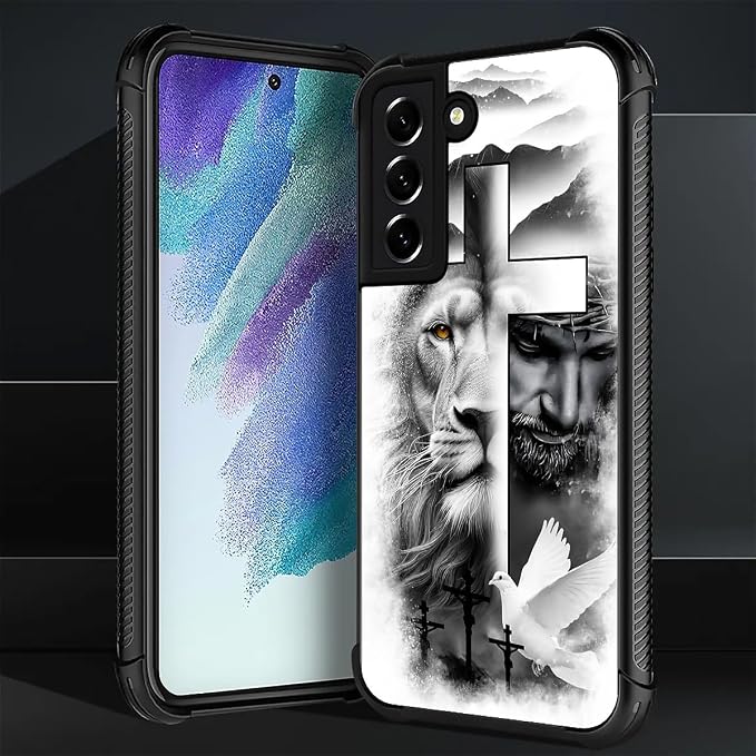 for Samsung Galaxy S21 Plus Case, Lion Cross Jesus Christ Dove Pattern Graphic - Image 2