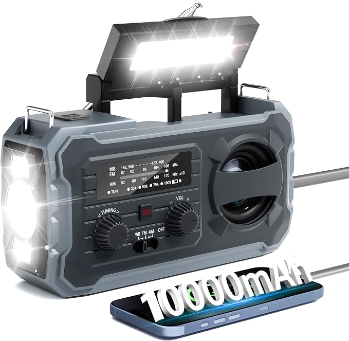 Hand Crank Emergency Radio, 10000mAh Weather Radio by Pristar
