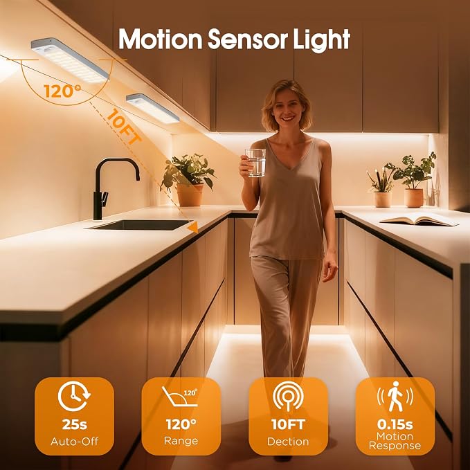 Under Cabinet Rechargeable Dimmable Lighting: 3 Color Temperature Motion Sensor - Image 2
