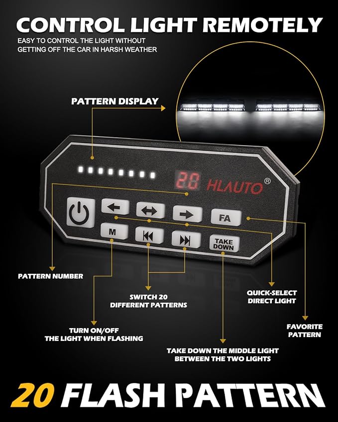 HLauto 604N Emergency Dash Strobe Lights: 2x16.8 inch White Security Light - Image 5