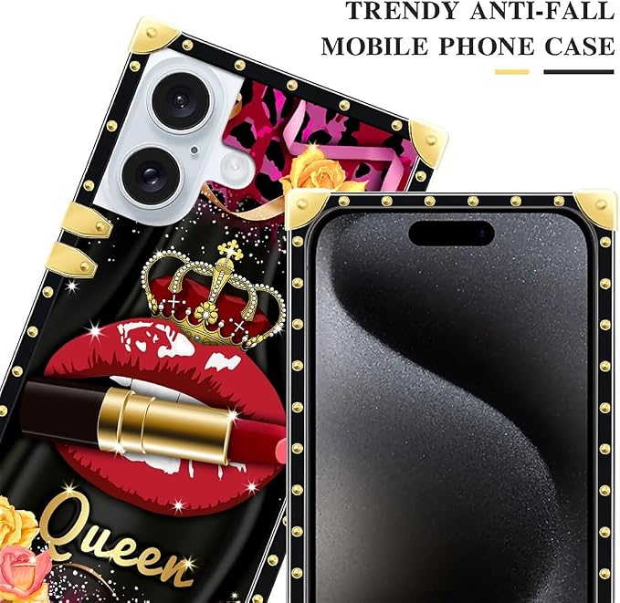 Compatible with iPhone 16 Plus Case, Queen Lip Crown Leopard Print Luxury - Image 5