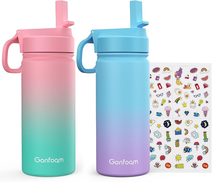 Kids Water Bottle, insulated Stainless Steel Straw Cup by Gonfoam