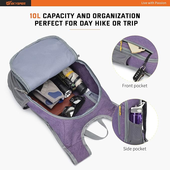 SKYSPER Small Daypack 10L Hiking Backpack Packable Lightweight Travel Day Pack - Image 3