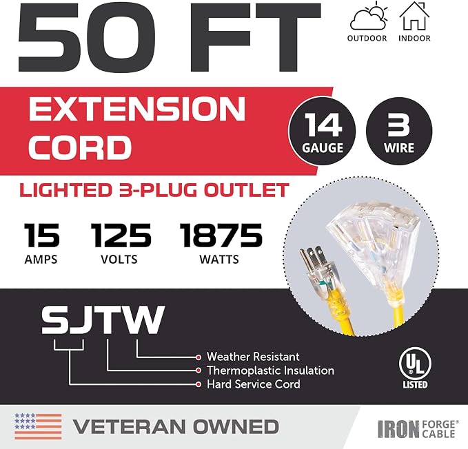 Iron Forge Cable 50ft Yellow Outdoor Extension Cord - Image 2