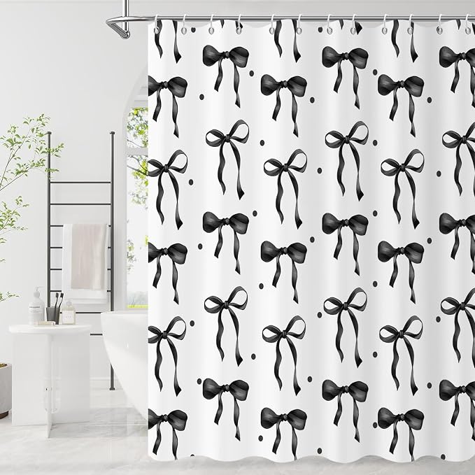 Black Bow Shower Curtain by Caheansi