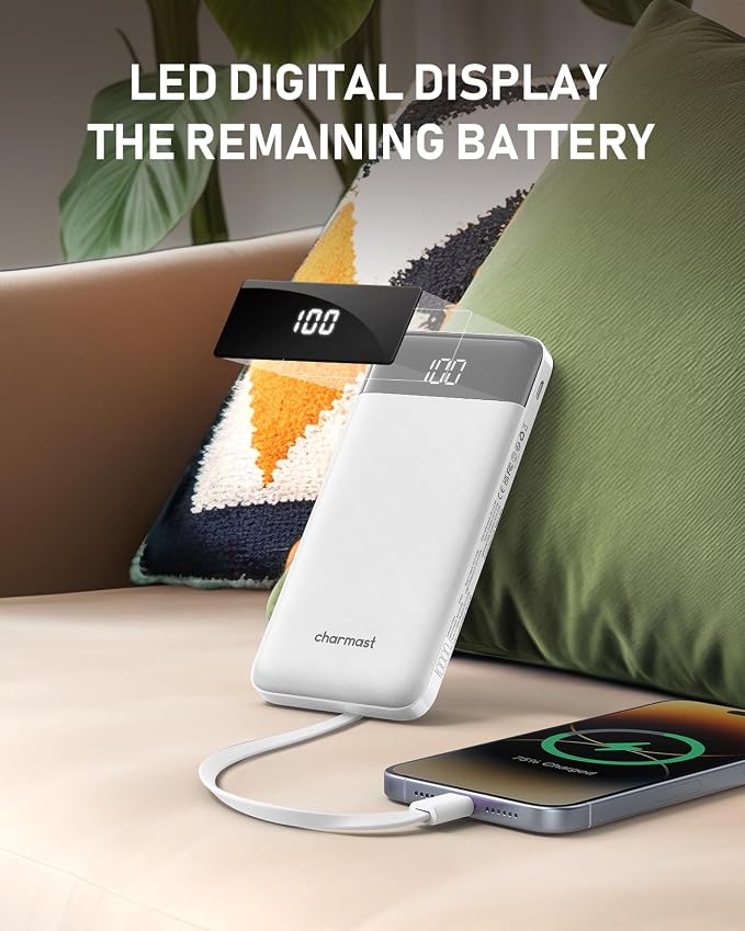 charmast Portable Charger with Built in Cables, 10000mAh Slim Power Bank - Image 6