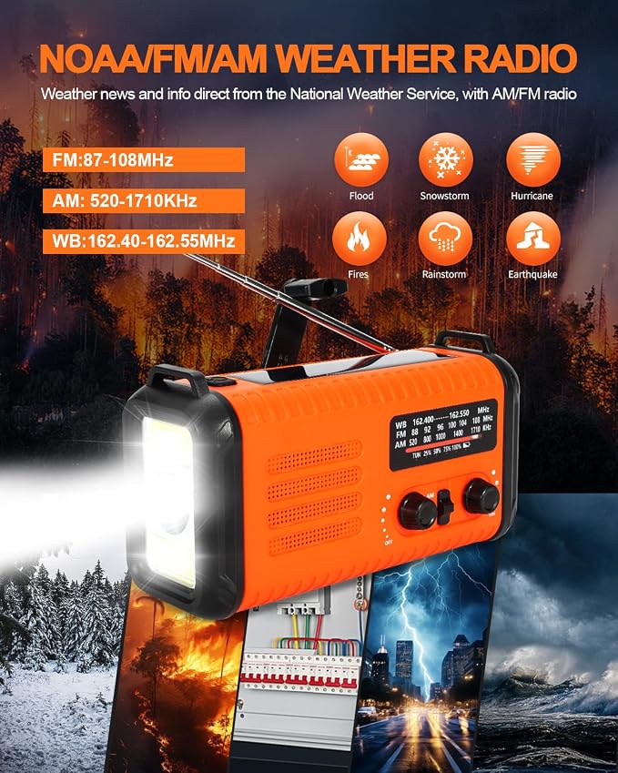 Emergency Crank Radio, 20000mAh / 74000mWh Solar Hand Crank Weather Radio - Image 8