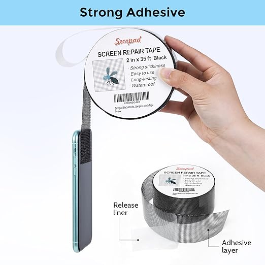 Secopad Black Window Screen Repair Tape, 2IN X 35FT Screen Repair Kit - Image 4