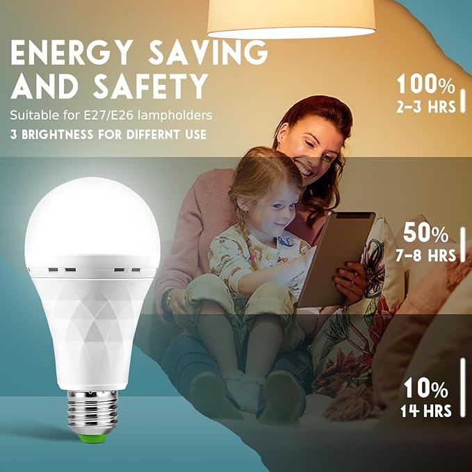 Emergency Rechargeable Light Bulbs, Battery Powered LED Light Bulb Daylight E26 - Image 6