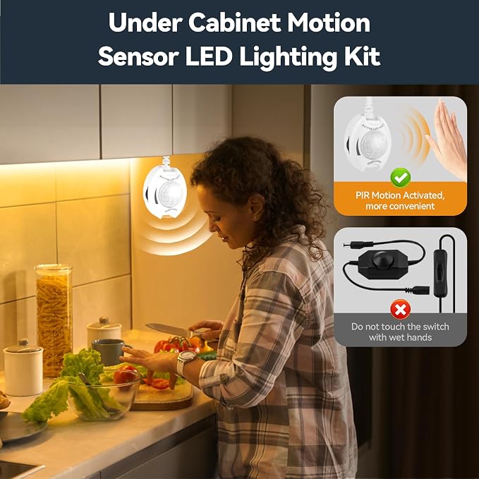 Under Bed Lights Dual Motion Sensor Light Indoor, 19.69Ft Warm White Motion - Image 6
