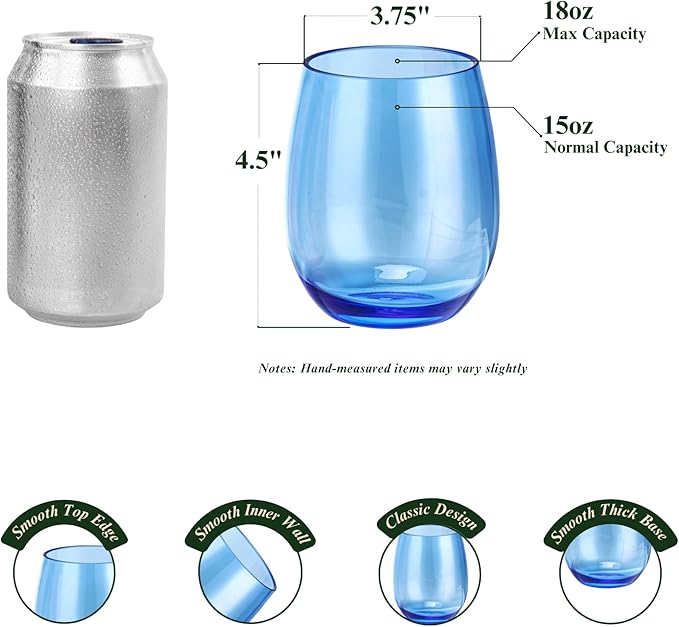 18oz Colorful Stemless Wines Cups, Shatter-Proof Acrylic Glasses Drinkware - Image 3