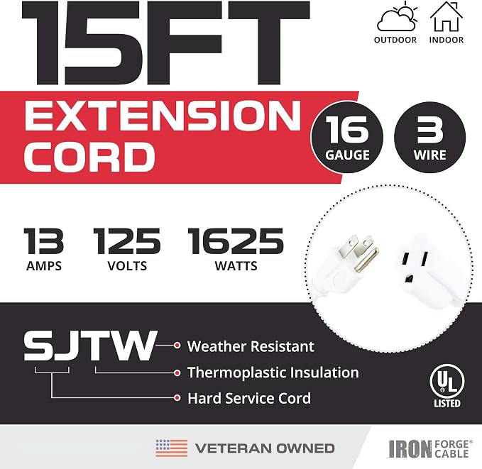Iron Forge Cable Weatherproof 15 Ft Outdoor Extension Cord - Image 2