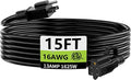 HUANCHAIN Indoor Outdoor Black Extension Cord 15 ft Waterproof, 16/3 Gauge by huanchain