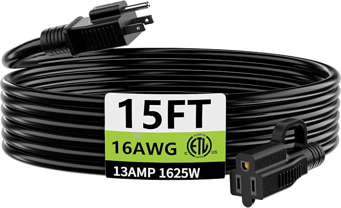 HUANCHAIN Indoor Outdoor Black Extension Cord 15 ft Waterproof, 16/3 Gauge by huanchain
