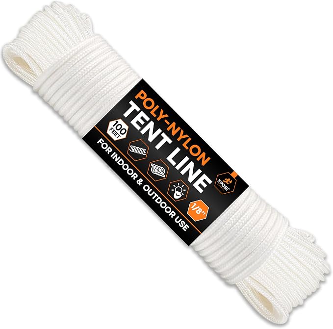 Line Nylon Cord - 100 Ft White Reflective Guyline - Camping Rope by XposeSafety