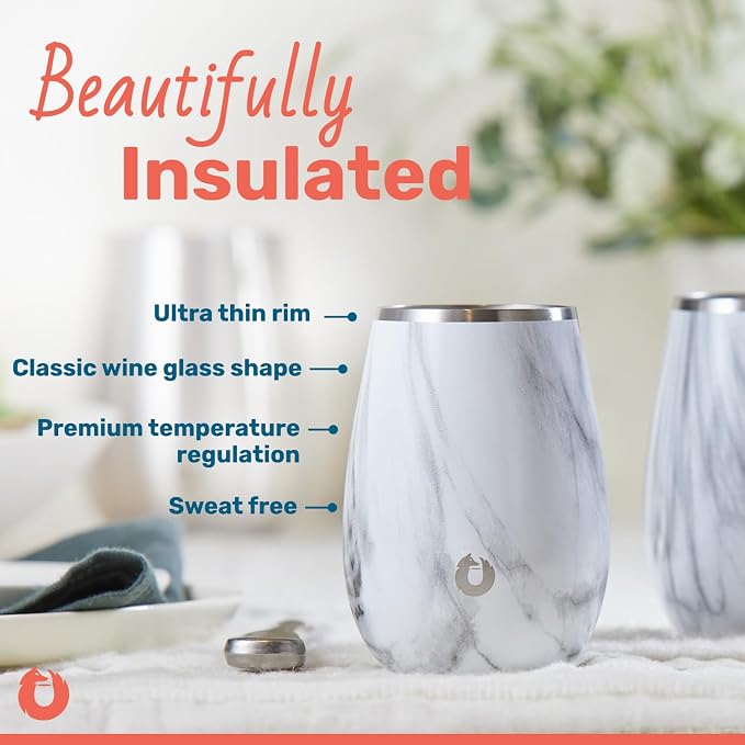 SNOWFOX Premium Vacuum Insulated Stainless Steel Classic White Wine Glass - Image 2