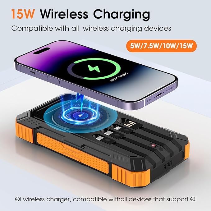 Solar Power Bank, 49800mAh Wireless Portable Phone Charger - Image 3