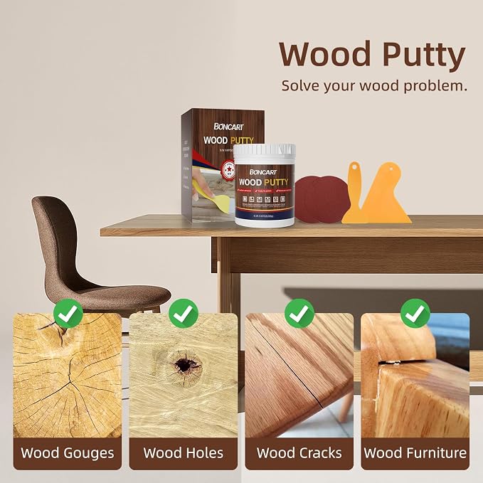 BONCART Wood Filler, Wood Putty, Wood Filler Paintable, Wood Repair Putty - Image 4