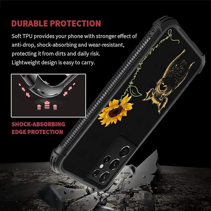 for Samsung Galaxy S21 Ultra Case, Pig Sunflower Yellow Sunshine Pattern - Image 6