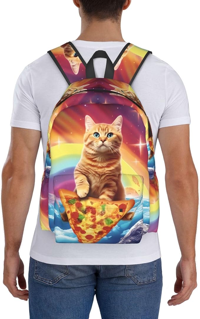 cfpolar 17 Inch Backpack Funny Pizza Cat Rainbow Laptop Bag Shoulder Bag School - Image 7