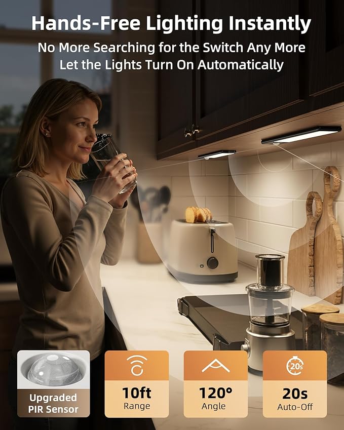 EZVALO 8" Under Cabinet Lighting, 2400mAh USB-C Rechargeable Motion Sensor Light - Image 3