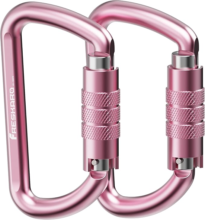 FresKaro 3inch 12kN-2698lbs Auto Locking Carabiner Clips, Solid D Shape by FresKaro