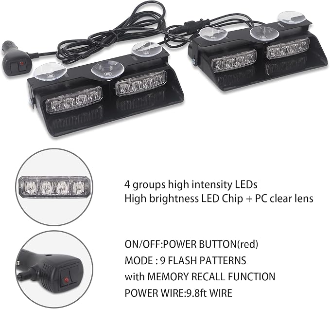 XRIDONSEN 2 in1 Dash Emergency Strobe Lights Interior Windshield Red Blue - Image 5