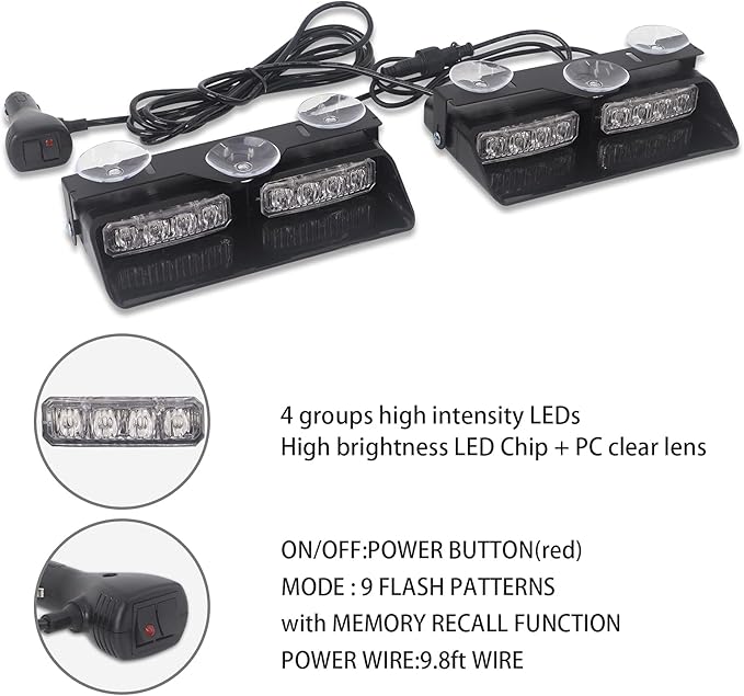 XRIDONSEN 2 in 1 Emergency Dash Lights Red White Volunteer Firefighter Lights - Image 5